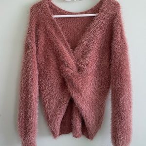 Hippie Rose gold twist front/back v-neck sweater